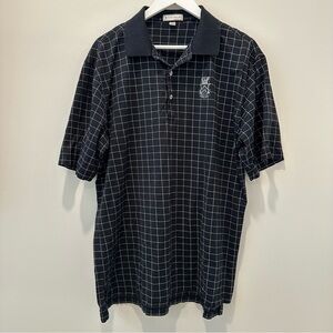 Peter Millar Golf Polo Cotton Black White Retro Check Checkered Plaid Striped L